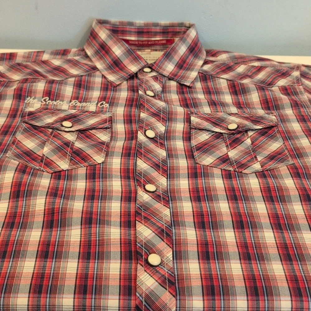 Scotch & Soda Men's Medium Western Long Sleeve Snap Button Down Plaid Shirt - Picture 7 of 16